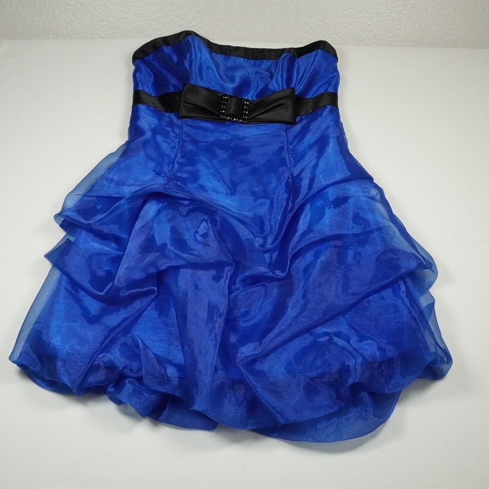 Vintage Jessica McClintock Gunne Sax Mini Dress Strapless Blue 90s Partycore 7 - Picture 7 of 11
